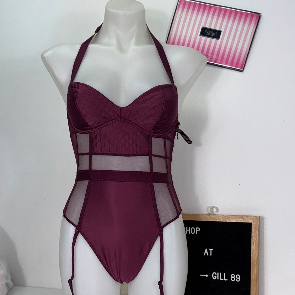 Victoria's Secret Burgundy Chemise Teddy Lingerie Sz 32c Nwt